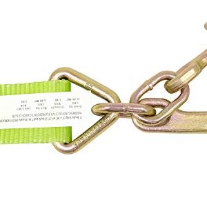 Mytee Products V Bridle Tow Strap 3" x 36" w/ 15" J Hook w/T-J Hooks, Hi VIZ/High Abrasion Green Webbing, 5400 lbs WLL | Recovery V-Strap w/Reinforced Webbing for Towing, Car Wrecker, Rollback