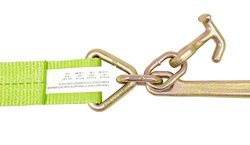 Mytee Products V Bridle Tow Strap 3" x 36" w/ 15" J Hook w/T-J Hooks, Hi VIZ/High Abrasion Green Webbing, 5400 lbs WLL | Recovery V-Strap w/Reinforced Webbing for Towing, Car Wrecker, Rollback