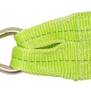 Mytee Products V Bridle Tow Strap 3" x 36" w/ 15" J Hook w/T-J Hooks, Hi VIZ/High Abrasion Green Webbing, 5400 lbs WLL | Recovery V-Strap w/Reinforced Webbing for Towing, Car Wrecker, Rollback