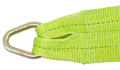 Mytee Products V Bridle Tow Strap 3" x 36" w/ 15" J Hook w/T-J Hooks, Hi VIZ/High Abrasion Green Webbing, 5400 lbs WLL | Recovery V-Strap w/Reinforced Webbing for Towing, Car Wrecker, Rollback