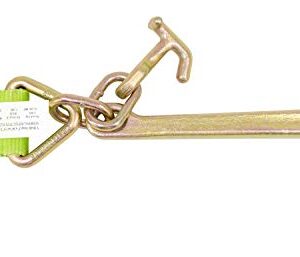 Mytee Products V Bridle Tow Strap 3" x 36" w/ 15" J Hook w/T-J Hooks, Hi VIZ/High Abrasion Green Webbing, 5400 lbs WLL | Recovery V-Strap w/Reinforced Webbing for Towing, Car Wrecker, Rollback