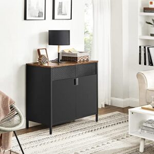 SONGMICS Storage Sideboard, Buffet Table with Adjustable Shelves, Floor Storage Cupboard, Steel Frame, Rustic Brown and Black ULSC102B01