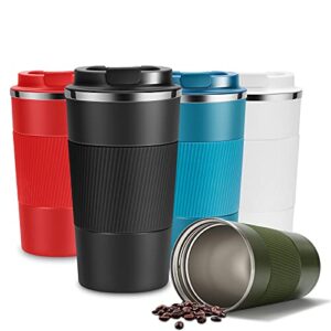 yinjam 17oz travel coffee mug insulated coffee cups to go with leakproof lid vacuum stainless steel double walled thermal car coffee tumbler for hot cold ice tea drinks reusable (black, 17oz)