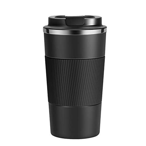 YINJAM 17oz Travel Coffee Mug Insulated Coffee Cups to Go with Leakproof Lid Vacuum Stainless Steel Double Walled Thermal Car Coffee Tumbler for Hot Cold Ice Tea Drinks Reusable (Black, 17oz)