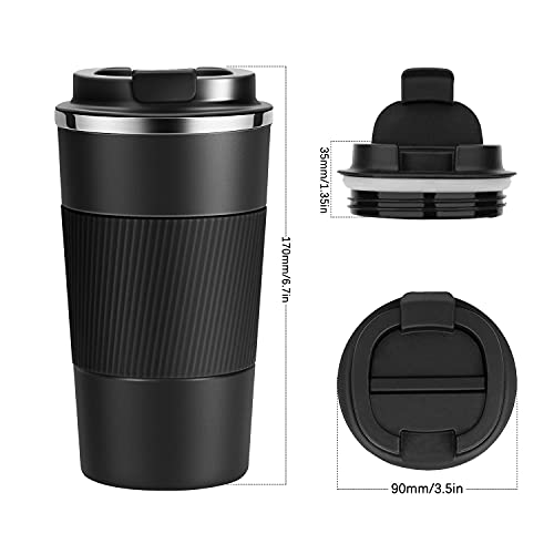 YINJAM 17oz Travel Coffee Mug Insulated Coffee Cups to Go with Leakproof Lid Vacuum Stainless Steel Double Walled Thermal Car Coffee Tumbler for Hot Cold Ice Tea Drinks Reusable (Black, 17oz)