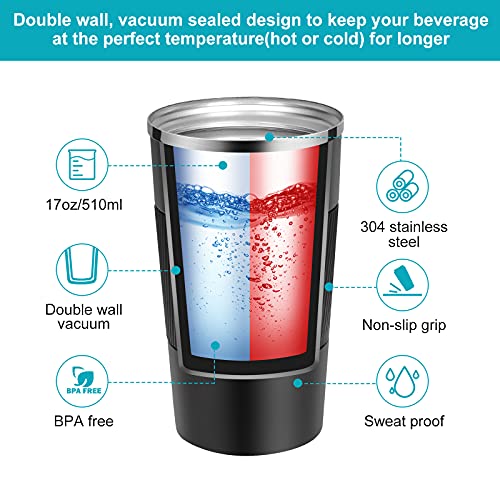 YINJAM 17oz Travel Coffee Mug Insulated Coffee Cups to Go with Leakproof Lid Vacuum Stainless Steel Double Walled Thermal Car Coffee Tumbler for Hot Cold Ice Tea Drinks Reusable (Black, 17oz)