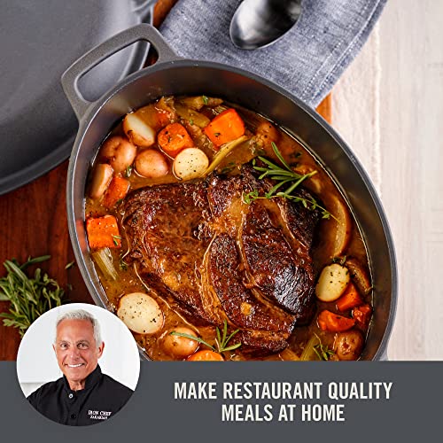 Zakarian by Dash 6 Qt Nonstick Cast Iron Double Dutch Oven, Oval Pot with 2-in-1 Skillet Lid, Black