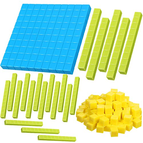 121 Pieces Plastic Base Ten Set 3 Color Number Concepts and Counting Base Units Tens and Ones Blocks Educational Cubes for Kindergarten 1st 2nd 3rd Grade