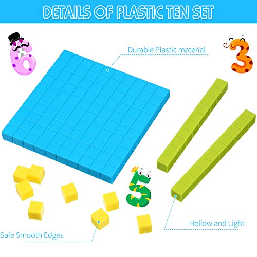 121 Pieces Plastic Base Ten Set 3 Color Number Concepts and Counting Base Units Tens and Ones Blocks Educational Cubes for Kindergarten 1st 2nd 3rd Grade