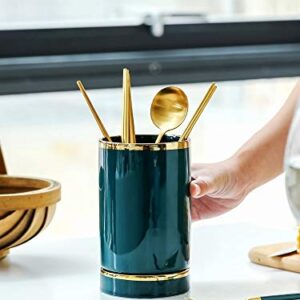 ZSQAI Ceramic Green Chopsticks Canister Ceramic Household Kitchen Utensils Cutlery Chopsticks Drain Basket Storage Rack