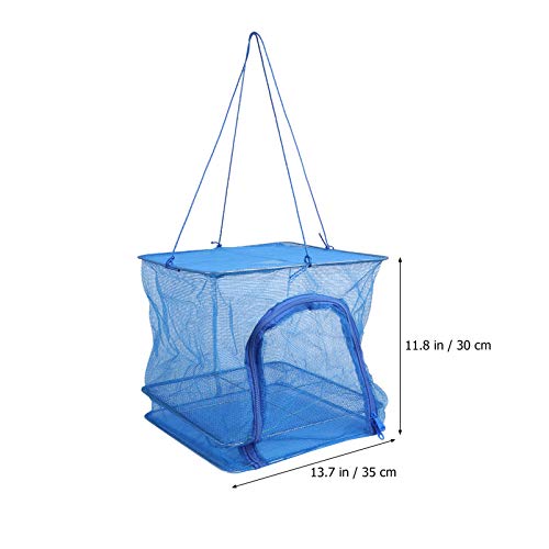 Cabilock Herb Drying Rack Net Dryer Layer Folding Hanging Basket Dryer Bag Collapsible Mesh Hanging Drying Net for Vegetable Flowers Plants 35X35X30cm (Blue)