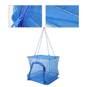 Cabilock Herb Drying Rack Net Dryer Layer Folding Hanging Basket Dryer Bag Collapsible Mesh Hanging Drying Net for Vegetable Flowers Plants 35X35X30cm (Blue)