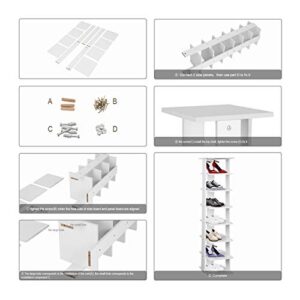 MorNon 7-Tier Shoe Rack，Shoe Storage Tower Modern White Wooden Shoe Shelves for Bedroom Living Room Saving Space (White)