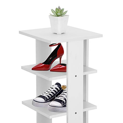 MorNon 7-Tier Shoe Rack，Shoe Storage Tower Modern White Wooden Shoe Shelves for Bedroom Living Room Saving Space (White)