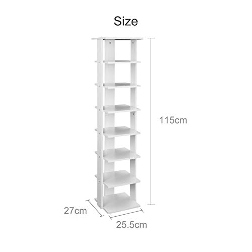 MorNon 7-Tier Shoe Rack，Shoe Storage Tower Modern White Wooden Shoe Shelves for Bedroom Living Room Saving Space (White)