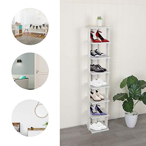 MorNon 7-Tier Shoe Rack，Shoe Storage Tower Modern White Wooden Shoe Shelves for Bedroom Living Room Saving Space (White)