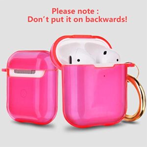 AIRSPO Airpods Case Cover, Clear Soft TPU Protective Cover Compatible with Apple AirPods 1/2 Wireless Charging Case with Keychain (Neon Hot Pink)