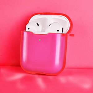 AIRSPO Airpods Case Cover, Clear Soft TPU Protective Cover Compatible with Apple AirPods 1/2 Wireless Charging Case with Keychain (Neon Hot Pink)