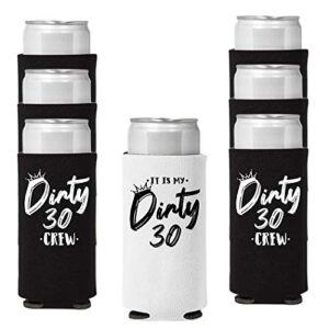 veracco it is my dirty 30 years thirth birthday gift for dirty thirty party favors decorations slim can coolie holder (black/white, 12)