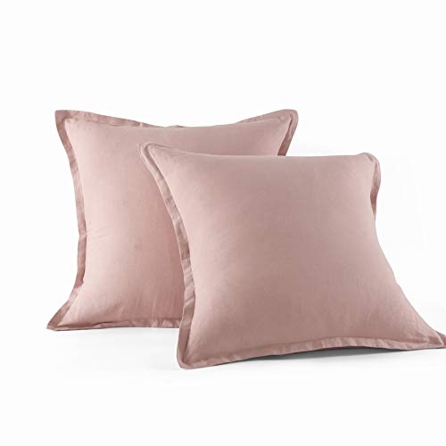 meadow park Stone Washed French Linen European Pillow Shams, Set of 2 Pieces, 26 inches x 26 inches Square Euro Sham, Super Soft, 1 inches Flange, Blush Color