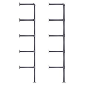muzik 5 tier industrial wall mount iron pipe shelf, 3/4 inches malleable cast iron pipe wall mount bookshelf shelving unit, diy open bookshelf, shelf shelves, 2 pack 65 inch tall
