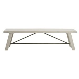 ink+ivy sonoma dining bench 3 seater seating chair with rustic metal accents support, country modern farmhouse kitchen furniture, 66" w x 17" d x 18" h, reclaimed white