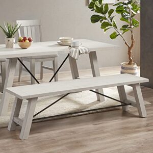 INK+IVY Sonoma Dining Bench 3 Seater Seating Chair with Rustic Metal Accents Support, Country Modern Farmhouse Kitchen Furniture, 66" W x 17" D x 18" H, Reclaimed White