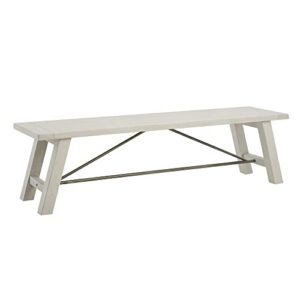 INK+IVY Sonoma Dining Bench 3 Seater Seating Chair with Rustic Metal Accents Support, Country Modern Farmhouse Kitchen Furniture, 66" W x 17" D x 18" H, Reclaimed White