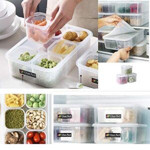 MATSUBE Fridge Food Storage Container- Reusable Fresh Produce Divided Fruit Storage Organizer Plastic Produce Organizer with 6 Detachable Small Boxes to Keep Fresh for Storing Fish, Meat, Vegetables