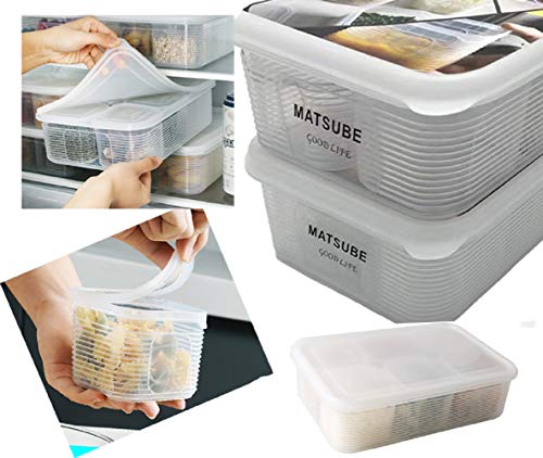 MATSUBE Fridge Food Storage Container- Reusable Fresh Produce Divided Fruit Storage Organizer Plastic Produce Organizer with 6 Detachable Small Boxes to Keep Fresh for Storing Fish, Meat, Vegetables