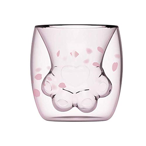 windosier Coffee Mugs,Cute Cat Mugs,Cat Paw Cup Sparks Claw Glass Double Wall Cat Coffee Mugs Cat Foot Milk Glass Sakura Cup Gift for Coffee Tea