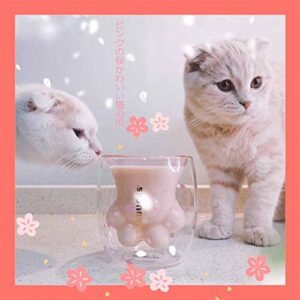 windosier Coffee Mugs,Cute Cat Mugs,Cat Paw Cup Sparks Claw Glass Double Wall Cat Coffee Mugs Cat Foot Milk Glass Sakura Cup Gift for Coffee Tea