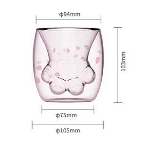 windosier Coffee Mugs,Cute Cat Mugs,Cat Paw Cup Sparks Claw Glass Double Wall Cat Coffee Mugs Cat Foot Milk Glass Sakura Cup Gift for Coffee Tea