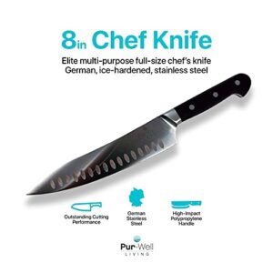 Pur-Well Living Chef Knife Classic 8in Professional Chefs Knife (Made with German Stainless Steel) Elite multi-purpose full-size 8-inch chef’s knife