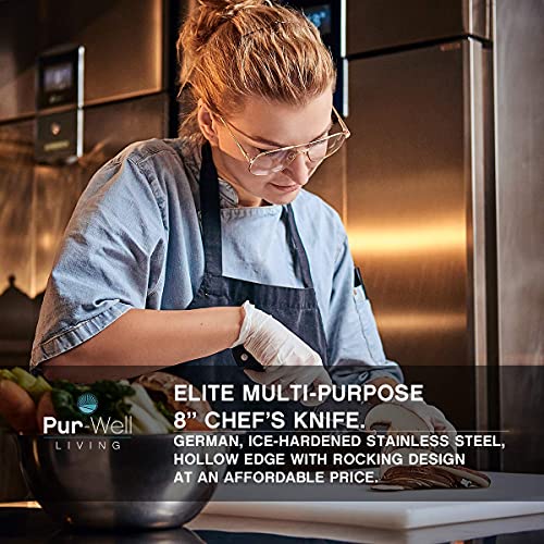 Pur-Well Living Chef Knife Classic 8in Professional Chefs Knife (Made with German Stainless Steel) Elite multi-purpose full-size 8-inch chef’s knife