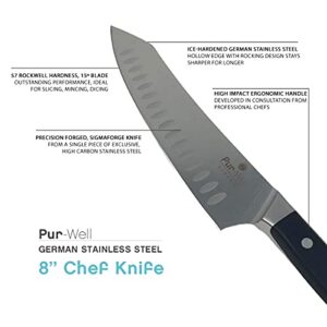 Pur-Well Living Chef Knife Classic 8in Professional Chefs Knife (Made with German Stainless Steel) Elite multi-purpose full-size 8-inch chef’s knife