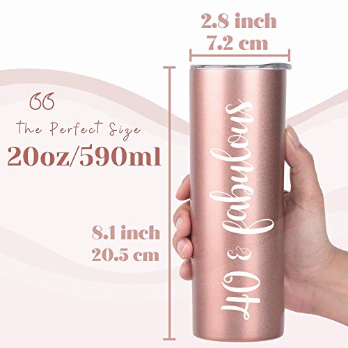 Onebttl 40th Birthday Gifts for Women, Female, Her - 40 and Fabulous - 20oz/590ml Stainless Steel Insulated Tumbler with Straw, Lid, Message Card - (Rose Gold)