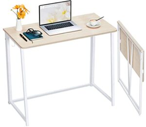 wohomo folding desk, small foldable desk 31.5" for small spaces, space saving computer table writing workstation for home office, easy assembly, oak