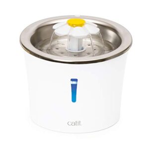 catit stainless steel flower fountain with triple action filter, cat drinking water fountain, 3 l