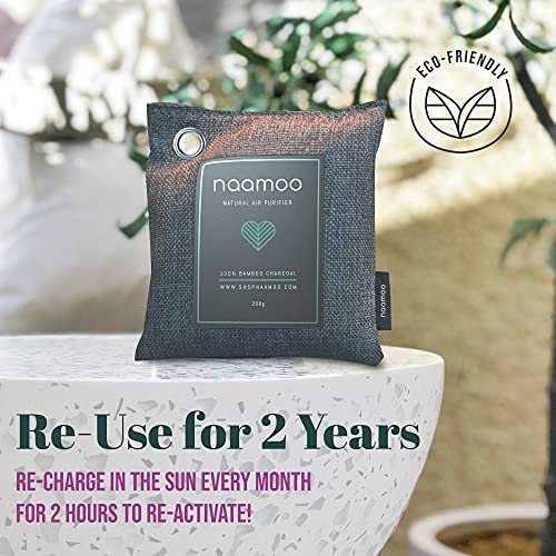 Naamoo Bamboo Charcoal Air Purifying Bag 5-Pack (5x200g) - Activated Charcoal Bags Odor Absorber for Around The House - Easy to Use Odor Eliminator for Pet Area, Cat Litter Box, Laundry Room and more