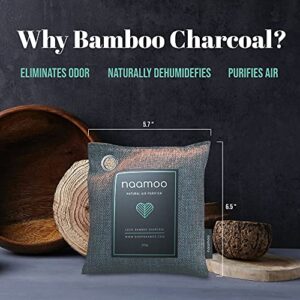 Naamoo Bamboo Charcoal Air Purifying Bag 5-Pack (5x200g) - Activated Charcoal Bags Odor Absorber for Around The House - Easy to Use Odor Eliminator for Pet Area, Cat Litter Box, Laundry Room and more