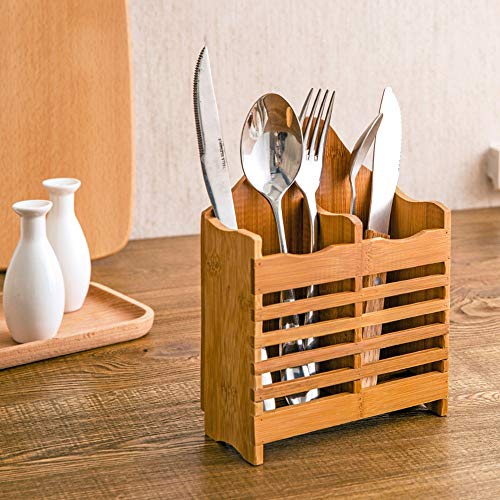 ZSQAI Bamboo Chopsticks Tube Chopsticks Cage Double Row Drain Basket Wall Mounted Chopsticks Rack