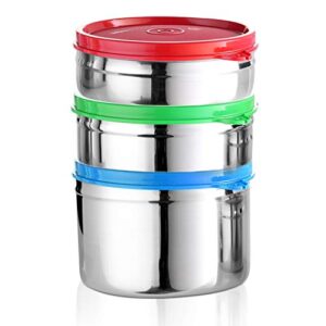 signoraware stainless steel containers set | eco friendly storage canisters | modern airtight keeper for tea, sugar, snacks, condiments, flour, coffee, leftovers | 3 pack (combo size pack)