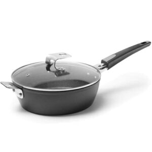 the rock by starfrit 9-inch deep fry pan/dutch oven with lid and t-lock detachable handle, normal, black