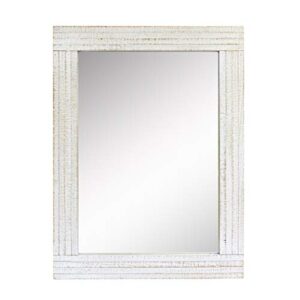 stonebriar rustic rectangular worn white wood frame hanging wall mirror for vertical or horizontal display, 24" x 18"