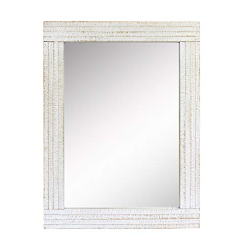 Stonebriar Rustic Rectangular Worn White Wood Frame Hanging Wall Mirror for Vertical or Horizontal Display, 24" x 18"