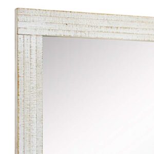 Stonebriar Rustic Rectangular Worn White Wood Frame Hanging Wall Mirror for Vertical or Horizontal Display, 24" x 18"