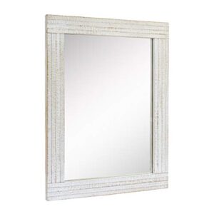 Stonebriar Rustic Rectangular Worn White Wood Frame Hanging Wall Mirror for Vertical or Horizontal Display, 24" x 18"