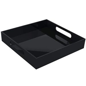 Tasybox Acrylic Serving Tray, Black Decorative Serving Trays with Handles for Kitchen Dining Room Table Ottoman Vanity Countertop 12" x 12"