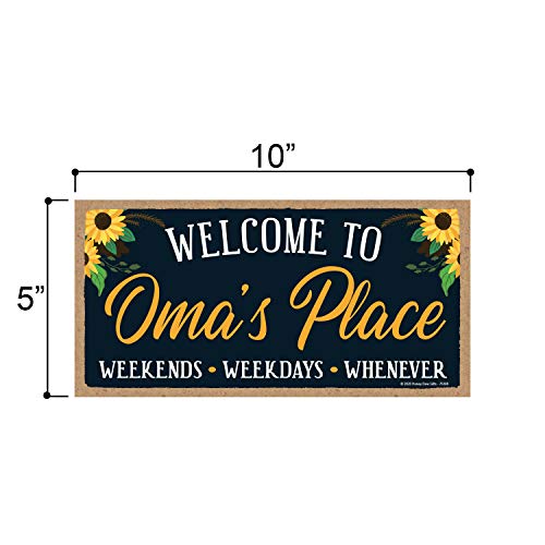 Honey Dew Gifts, Welcome to Oma’s Place, Wooden Home Decor for Grandma, Hanging Decorative Wall Sign, 5 Inches by 10 Inches